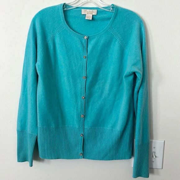 Mainbocher Aqua Cashmere Cardigan Sweater L - Picture 1 of 6
